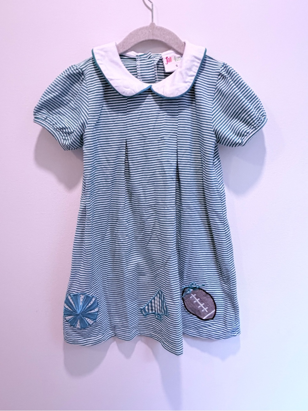 Jelly Beans Green and White Striped Peter Pan Collar Dress